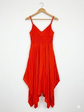 Red Spaghetti-Strap Handkerchief Hem Dress
